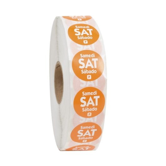 NCCO NATIONAL CHECKING .75 INCH CIRCLE TRILINGUAL PERMANENT ORANGE SATURDAY LABEL, 1 - 2000 EA