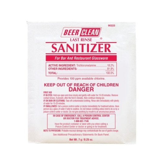 DIVERSEY BEER CLEAN LAST RINSE SANITIZER POWDER POUCH, 100 - 0.25 EA