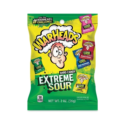 WARHEADS EXTREME SOUR HARD CANDY PEG BAG, 12 - 2 OZ