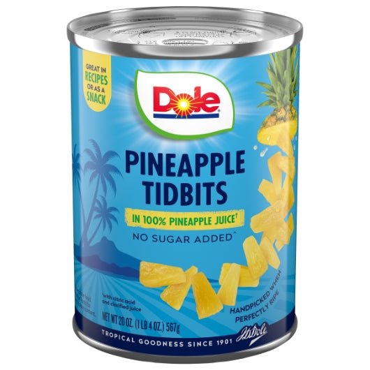 DOLE PINEAPPLE TIDBITS IN JUICE, 12 - 20 OZ