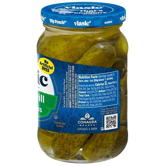 Vlasic Kosher Dill Pickles, Baby Whole Pickles, Keto Friendly Snacks and Toppings, 12 - 16FL OZ Jar