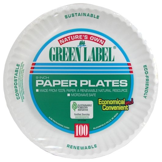 AJM GREEN LABEL 9? PAPER PLATES, 12 - 100 CN