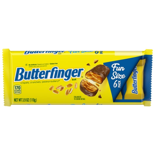 BUTTERFINGER Peanut-Buttery Chocolate-y CandyBars, Fun Size, Individually Wrapped 6 Count -3.9oz /