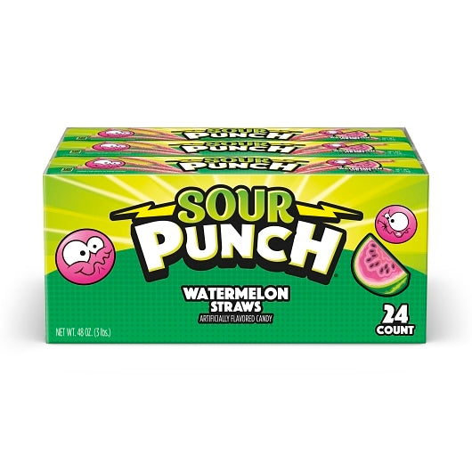 Sour Punch Straws Watermelon Case/Caddy/Tray 12/24/2oz
