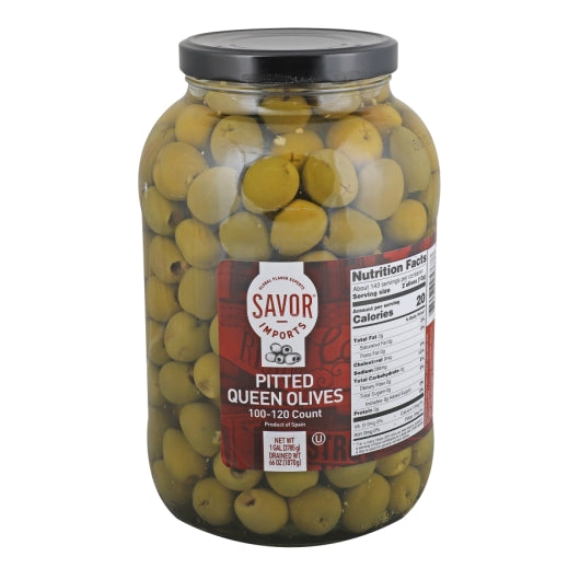 SAVOR IMPORTS PITTED QUEEN OLIVES, 100/110 COUNT, BULK, 4 - 1 GA
