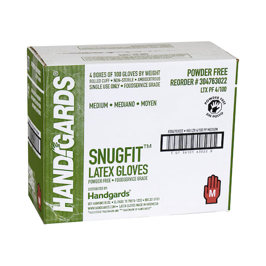 HANDGARDS SNUGFIT POWDER FREE MEDIUM LATEX GLOVE, 4 - 100 - 100 EA