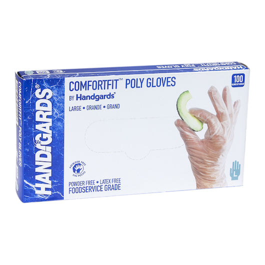 HANDGARDS COMFORTFIT POWDER FREE LATEX FREE LARGE POLY GLOVE, 10 - 100 - 100 EA