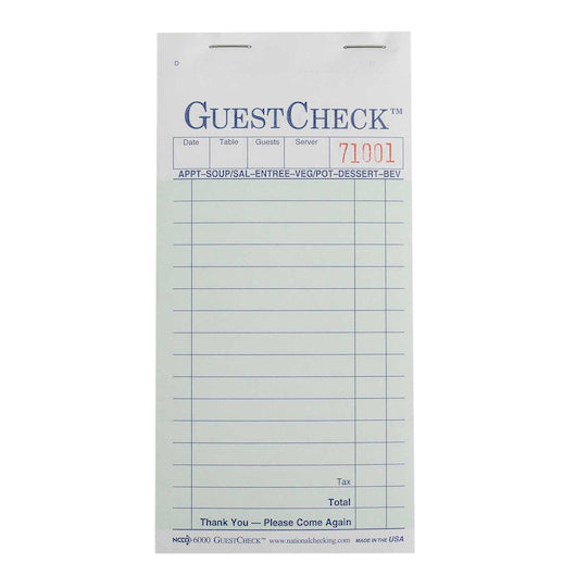 NCCO NATIONAL CHECKING 3.5 INCH X 6.75 INCH 2PART INTERLEAVING CARBON GREEN 17 LINE GUEST CHECK, 1