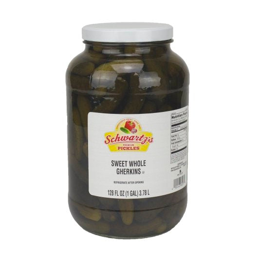 SCHWARTZ'S 1 GAL SWEET GHERKINS 171-184 COUNT-CASE OF 4