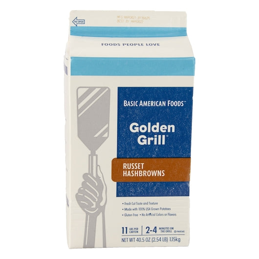 Golden Grill(R) Russet Hashbrowns, 432 half-cup servings per case, loose shred, grills fast, 6/40.5o