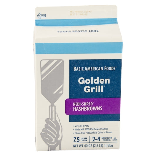 Golden Grill(R) Redi-Shred(R) Hashbrowns, LowSodium, 330 half-cup servings per case, patt ies easy,