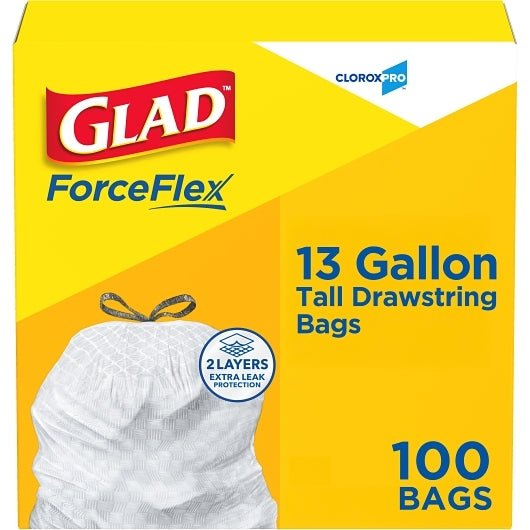 GLAD GARBAGE BAG TALL KITCHEN WHITE 13 GALLON, 4 - 100 CNT