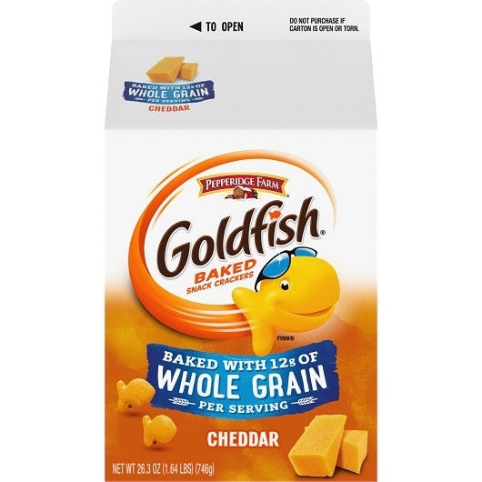 PEPPERIDGE FARMS GOLDFISH BAKED SNACK CRACKERS BAKED WITH WHOLE GRAIN CHEDDAR CHEESE, 6 - 26.3 OZ