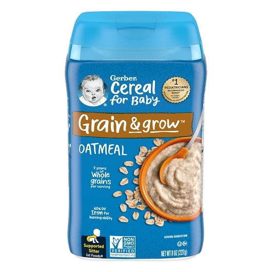 GERBER CEREAL FOR BABY GRAIN AND GROW 1st Foods Non GMO Oatmeal Multi Pack 2Tray 3x8oz N1 Canister