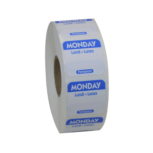 NCCO NATIONAL CHECKING 1 INCH X 1 INCH TRILINGUAL BLUE MONDAY PERMANENT LABEL, 1 - 1000 EA