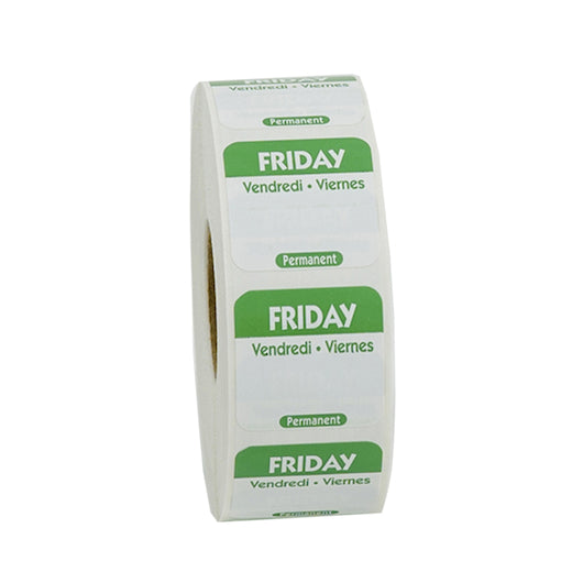 NCCO NATIONAL CHECKING 1 INCH X 1 INCH TRILINGUAL GREEN FRIDAY PERMANENT LABEL, 1 - 1000 EA