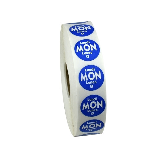 NCCO NATIONAL CHECKING .75 INCH CIRCLE TRILINGUAL REMOVABLE BLUE MONDAY LABEL, 1 - 2000 EA
