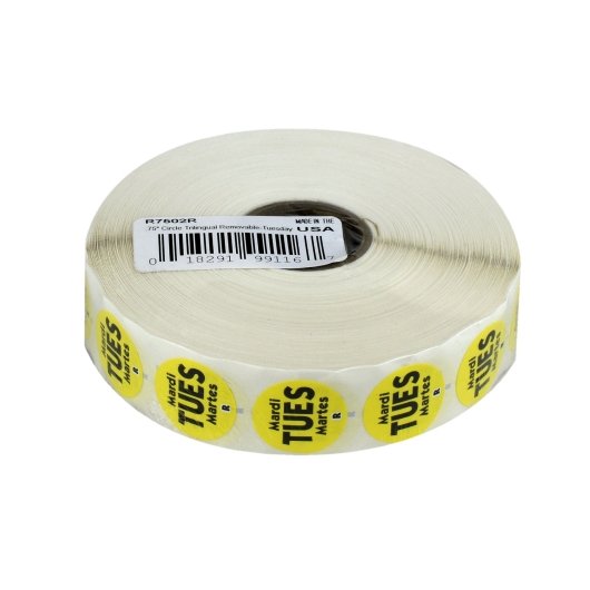 NCCO NATIONAL CHECKING .75 INCH CIRCLE TRILINGUAL REMOVABLE YELLOW TUESDAY LABEL, 1 - 2000EA