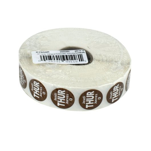NCCO NATIONAL CHECKING .75 INCH CIRCLE TRILINGUAL REMOVABLE BROWN THURSDAY LABEL, 1 - 2000EA