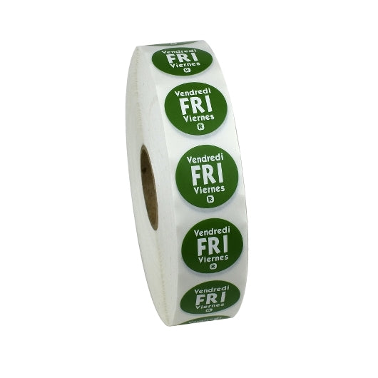NCCO NATIONAL CHECKING .75 INCH CIRCLE TRILINGUAL REMOVABLE GREEN FRIDAY LABEL, 1 - 2000 EA