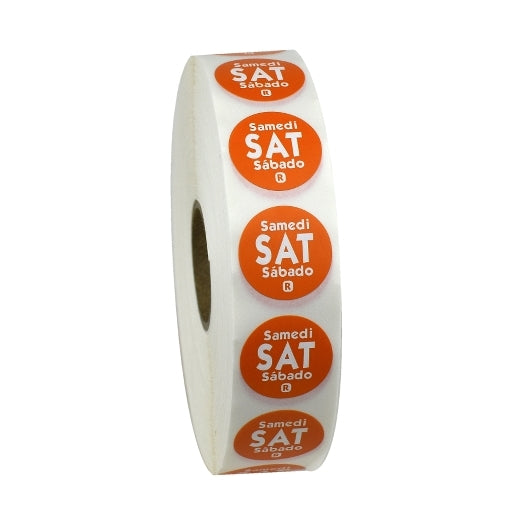 NCCO NATIONAL CHECKING .75 INCH CIRCLE TRILINGUAL REMOVABLE ORANGE SATURDAY LABEL, 1 - 2000 EA