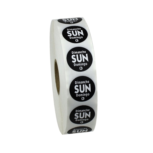 NCCO NATIONAL CHECKING .75 INCH CIRCLE TRILINGUAL REMOVABLE BLACK SUNDAY LABEL, 1 - 2000 EA