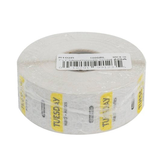 NCCO NATIONAL CHECKING 1 INCH X 1 INCH TRILINGUAL YELLOW TUESDAY REMOVABLE LABEL, 1 - 1000EA