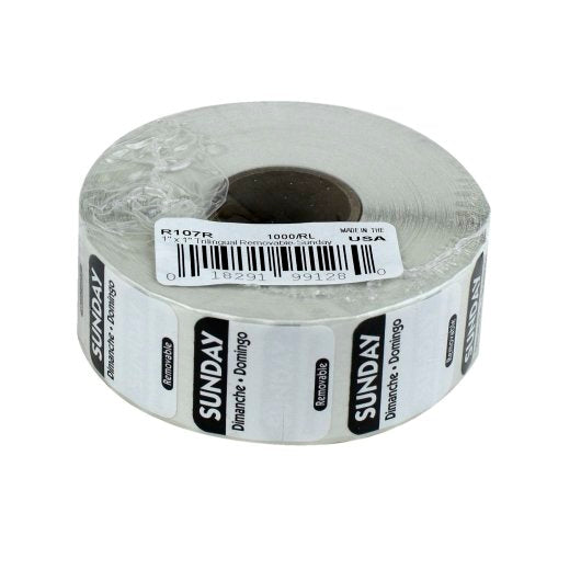 NCCO NATIONAL CHECKING 1 INCH X 1 INCH TRILINGUAL BLACK SUNDAY REMOVABLE LABEL, 1 - 1000 EA