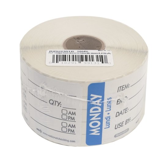NCCO NATIONAL CHECKING 2X3 TRILINGUAL ITEM-DATE-USE BY REMOVABLE MONDAY BLUE, 1 - 500 EA