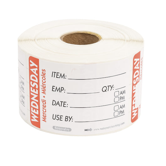 NCCO NATIONAL CHECKING 2X3 TRILINGUAL ITEM-DATE-USE BY WEDNESDAY RED, 1 - 500 EA