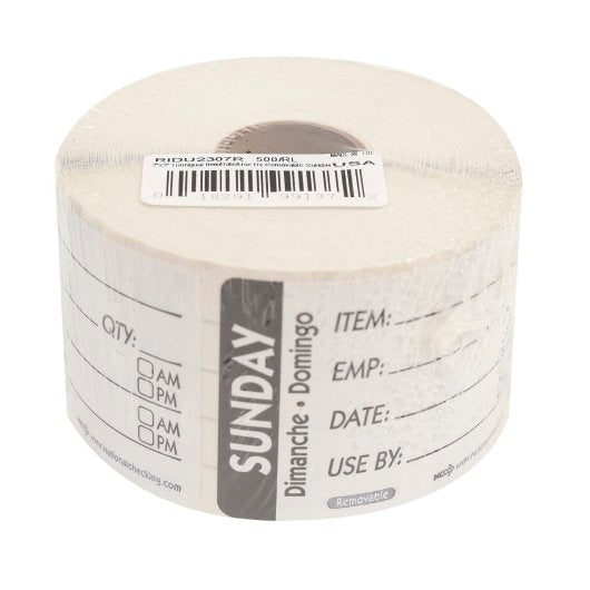NCCO NATIONAL CHECKING 2X3 TRILINGUAL ITEM-DATE-USE BY SUNDAY BLACK, 1 - 500 EA