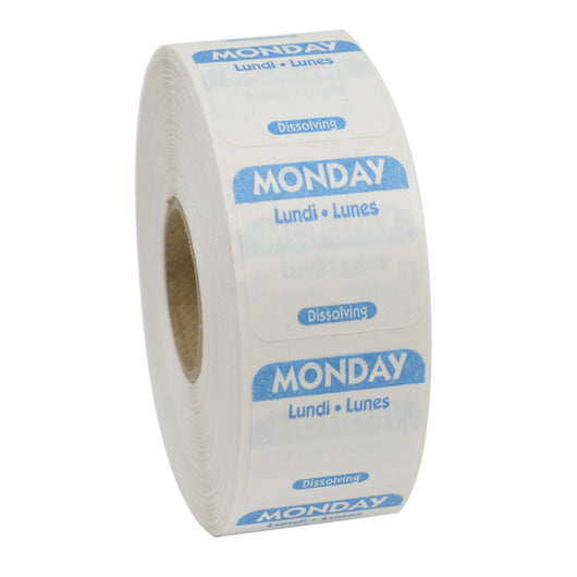 NCCO NATIONAL CHECKING 1 INCH X 1 INCH TRILINGUAL BLUE MONDAY DISSOLVABLE LABEL, 1 - 1000 EA