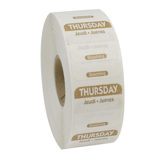 NCCO NATIONAL CHECKING 1 INCH X 1 INCH TRILINGUAL BROWN THURSDAY DISSOLVABLE LABEL, 1 - 1000 EA