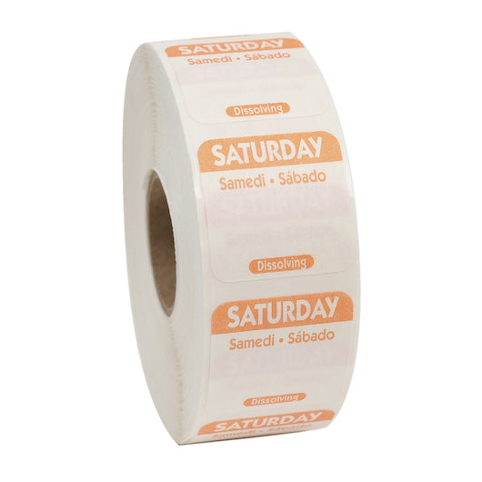 NCCO NATIONAL CHECKING 1 INCH X 1 INCH TRILINGUAL ORANGE SATURDAY DISSOLVABLE LABEL, 1 - 1000 EA