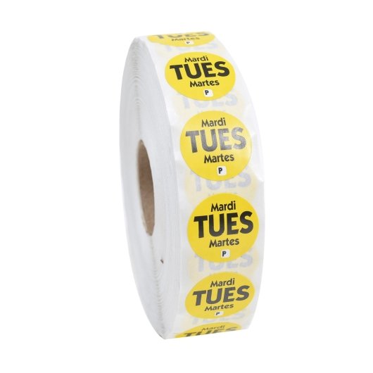 NCCO NATIONAL CHECKING .75 INCH CIRCLE TRILINGUAL PERMANENT YELLOW TUESDAY LABEL, 1 - 2000EA