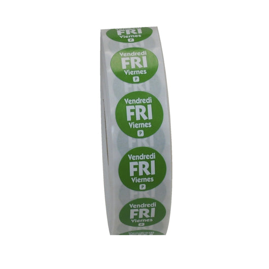NCCO NATIONAL CHECKING .75 INCH CIRCLE TRILINGUAL PERMANENT GREEN FRIDAY LABEL, 1 - 2000 EA