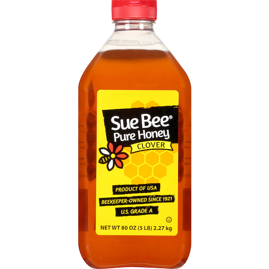 6/5lb Sue Bee Clover Honey Bottles.  USA Grade A Clover Honey.