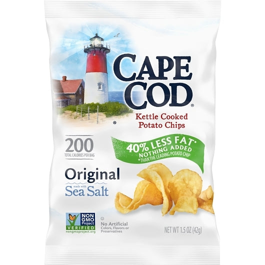 Cape Cod Potato Chips, Less Fat Original Kettle Cooked Chips, 1.5 Oz