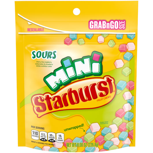 STARBURST MINIS SOURS STAND UP POUCH 8OZ 8/CS