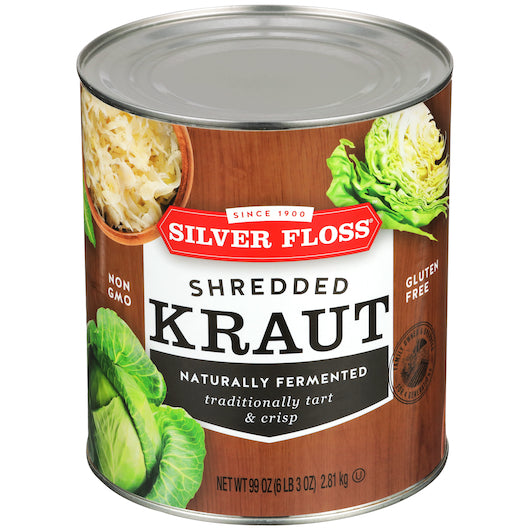 SILVER FLOSS VEGETABLE SHREDDED SAUERKRAUT CANNED, 6 - 99 OZ
