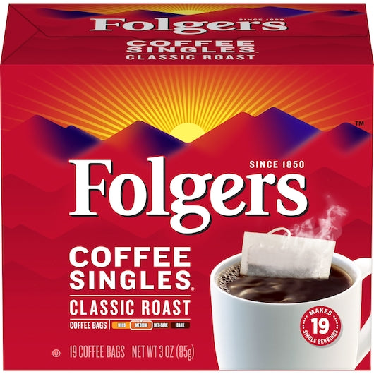 FOLGERS 3 OUNCE CAFFEINE SINGLES 19  COUNT REGULAR