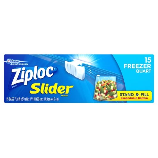 ZIPLOC SLIDER QUART FREEZER BAG, 12 - 15 CNT