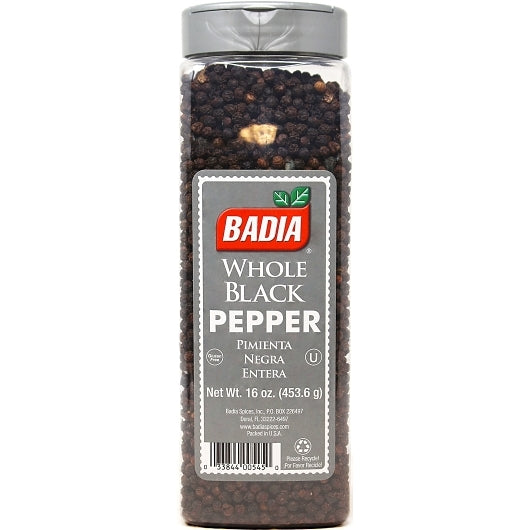 BADIA WHOLE BLACK PEPPER, 6 - 16 OZ