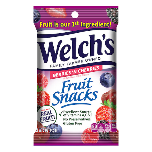 WELCH'S BERRIES & CHERRIES FRUIT SNACKS, 12 -5 OZ