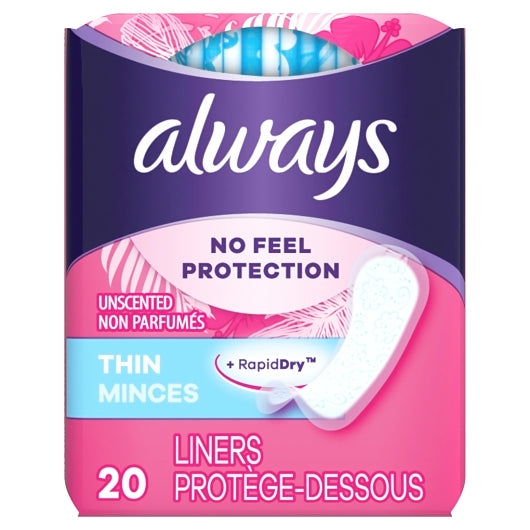 ALWAYS REGULAR THIN PANTILINER UNSCENTED, 2 -12 - 20 CNT