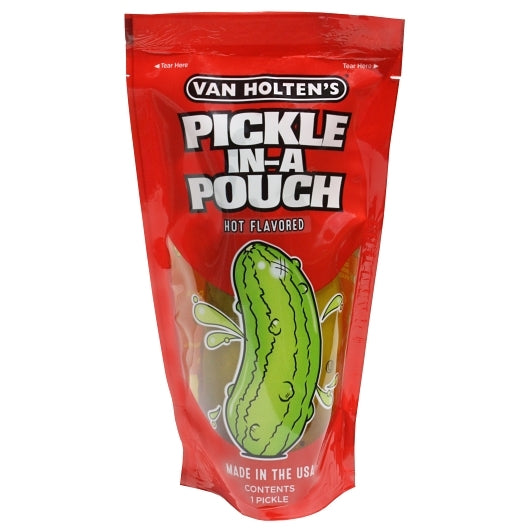 VAN HOLTEN'S JUMBO HOT HOT AND SPICY PICKLE WHOLE SINGLE SERVE POUCH, 12 - 1 EA