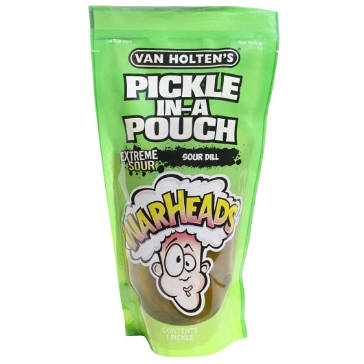 VAN HOLTEN'S WARHEADS EXTREME SOUR PICKLE WHOLE SINGLE SERVE POUCH, 12 - 1 EA