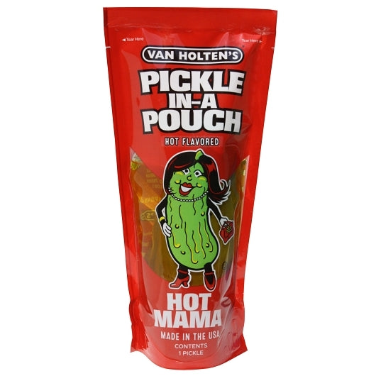 VAN HOLTEN'S HOT MAMA KING SIZE HOT AND SPICYPICKLE WHOLE SINGLE SERVE POUCH, 12 - 1 EA
