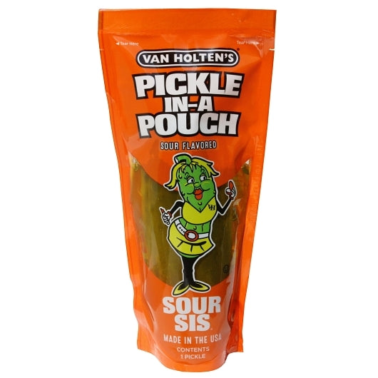 VAN HOLTEN'S KING SIZE SOUR SIS PICKLE WHOLE SINGLE SERVE POUCH, 12 - 1 EA