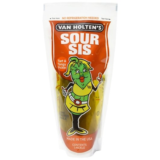 VAN HOLTEN'S KING SIZE SOUR SIS PICKLE INDIVIDUALLY PACKED IN A POUCH, 12 - 1  EA